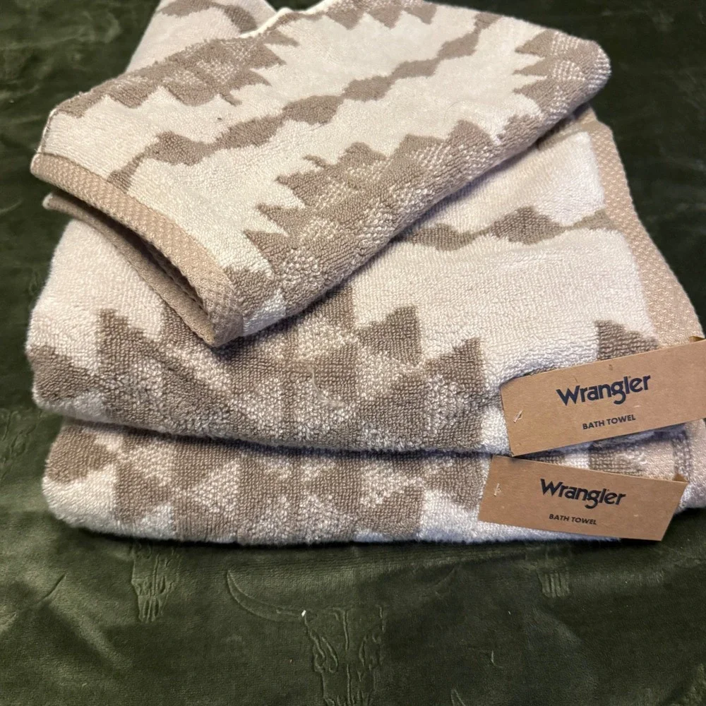 Wrangler Towel Set Unisex OS Beige NEW Basket Weave 3 Piece Set